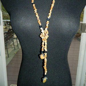 Handmade Lariat Necklace Jasper Pebbles w/Swarovski & Jasper Briolette End Drops